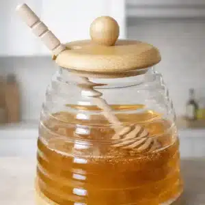 Dispensador de Miel de Vidrio con Tapa de Bambú