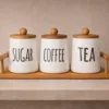 Set de Frascos Sugar, Coffee & Tea con Bandeja de Madera