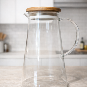 Jarra de Vidrio de Borosilicato con Tapa de Madera y Filtro