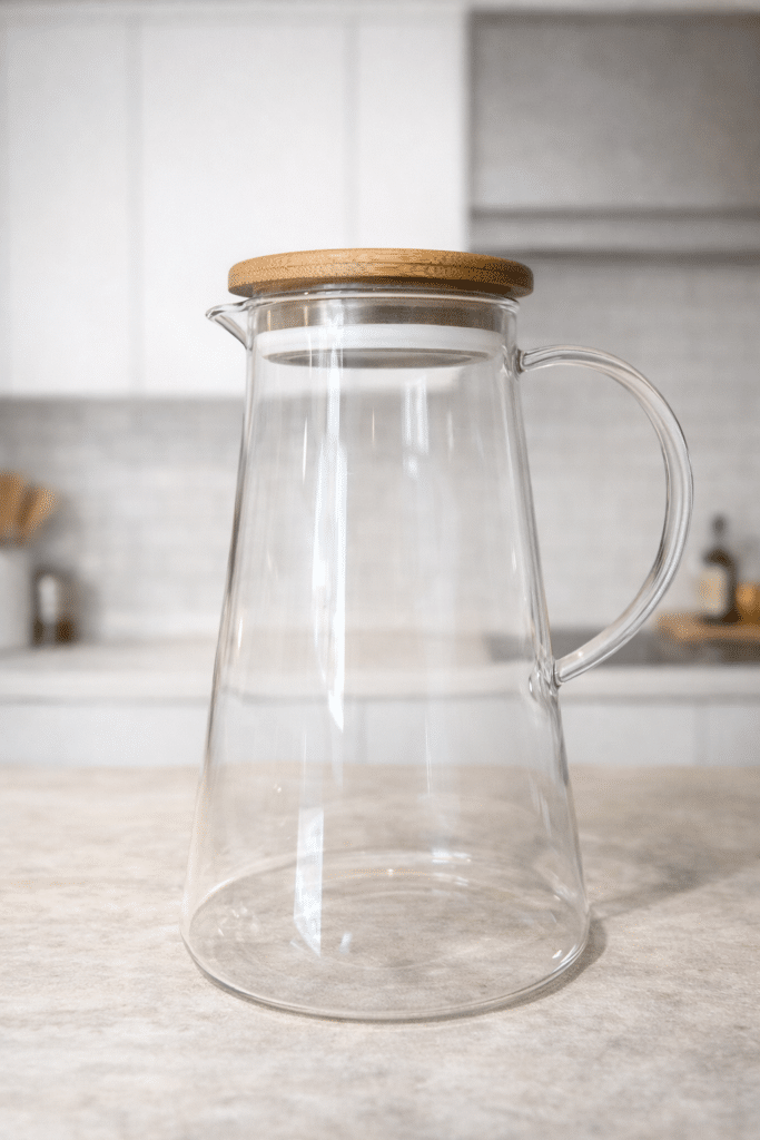 Jarra de Vidrio de Borosilicato con Tapa de Madera y Filtro