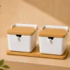 Set de Especieros de Cerámica con Base de Bambú